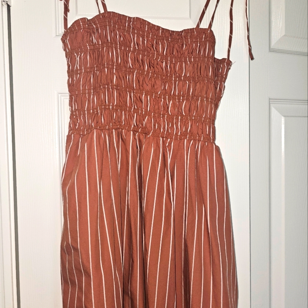 Smocked Brown Midi Dress